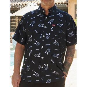 NWOT Dixxon Gent Party Black & White Short Sleeve Button Down Shirt Men’s Large